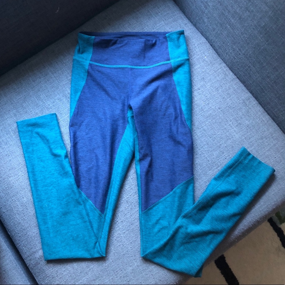 Outdoor Voices Two Tone Leggings - Green/Blue
